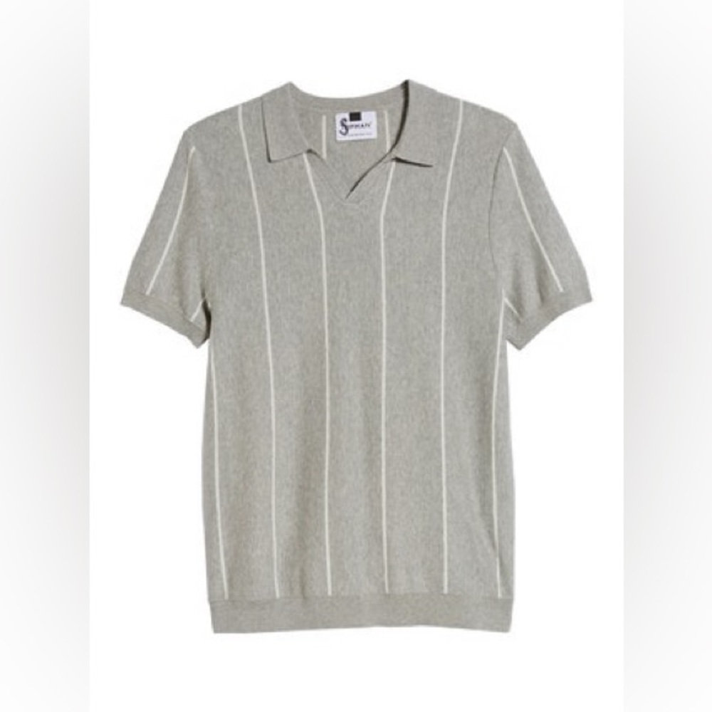 TOPMAN MENS GRAY STRIPED V NECK SLIM FIT POLO SZ MEDIUM